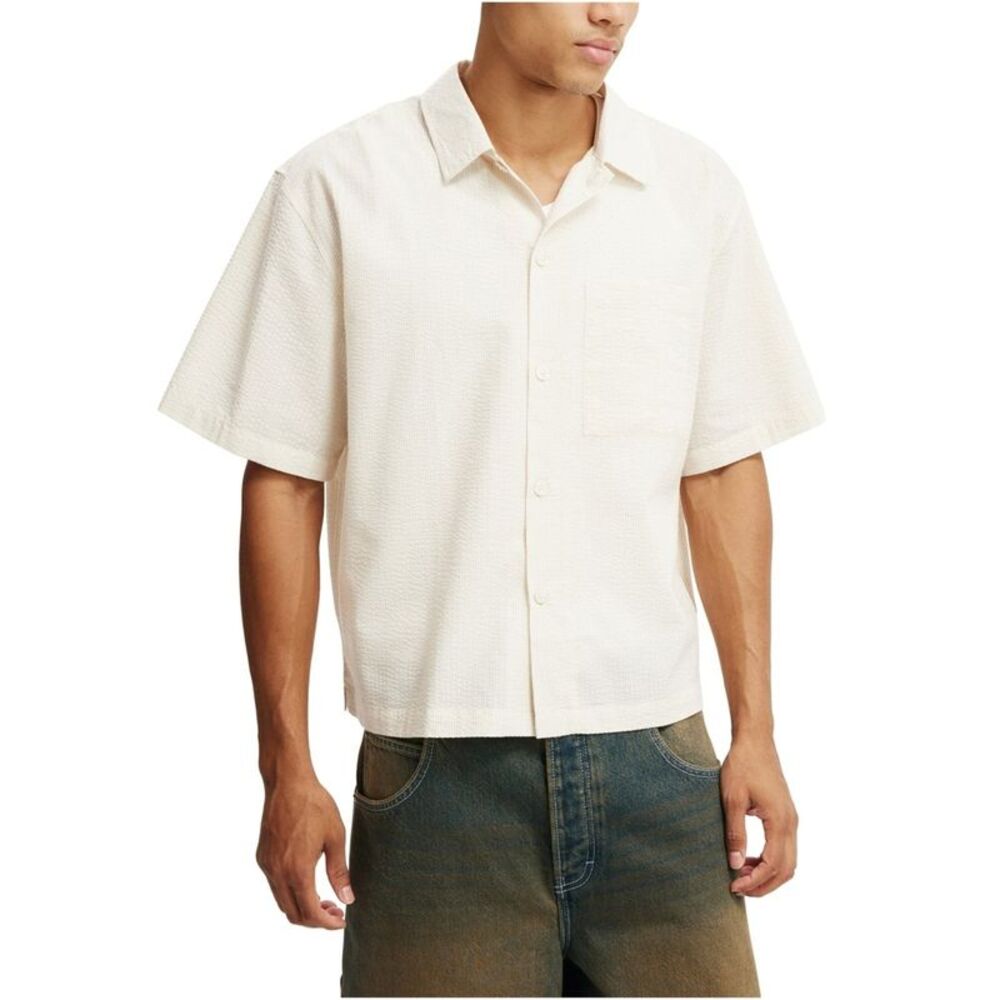Cotton On Mens Seersucker Stripe Button Up Shirt, NWT